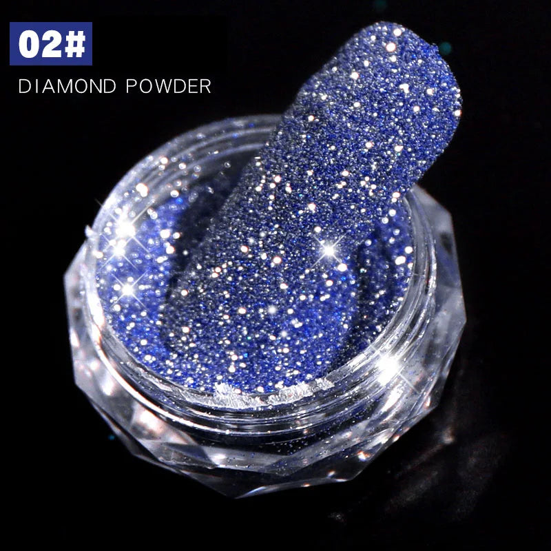 1Box Sparkling Diamond Nail Powder Laser Silver Reflective Nail Glitter Dust Fine Shiny Pigment Holographic Nail Art Decorations