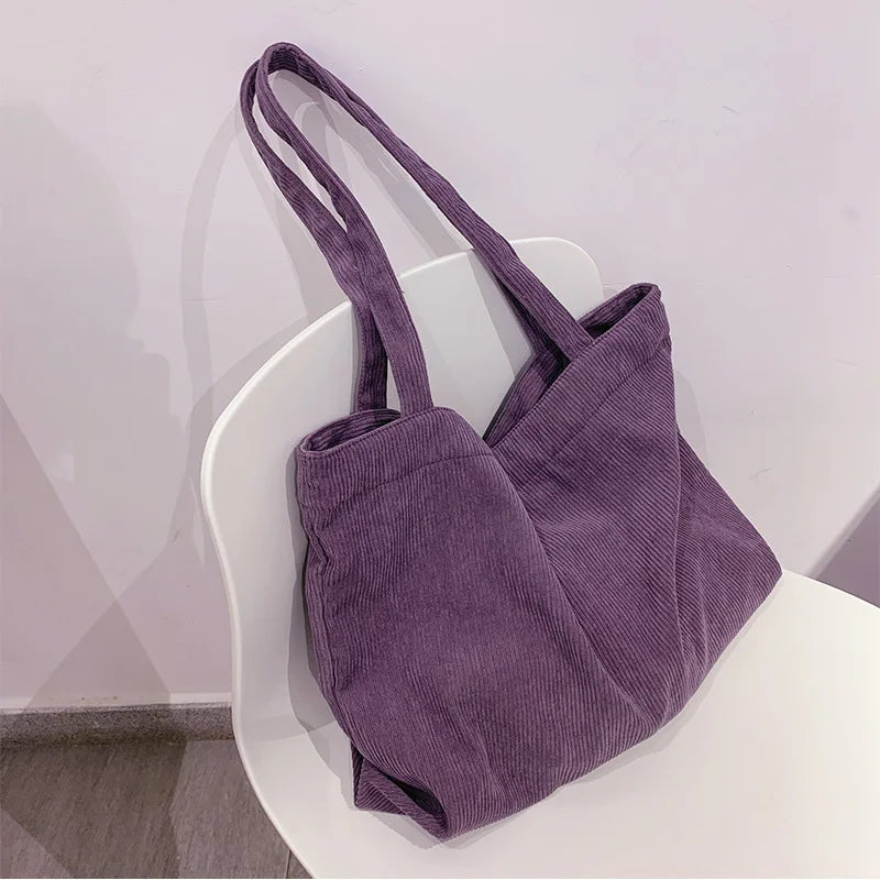 aichashi Corduroy Totes Bags for Women Shopper Girls Handbags Zipper Eco Environmental Thickened Large Capacity Winter Shoulder Bags