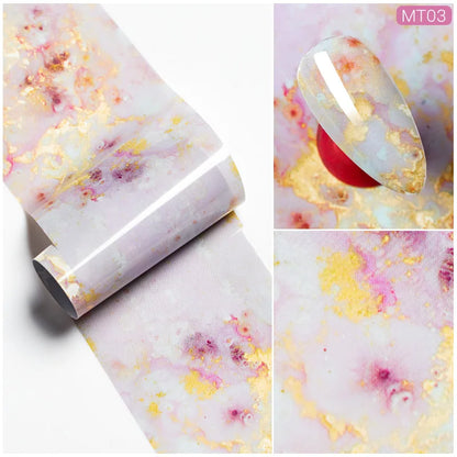 aichashi 1 Box 4*100cm Nail Foils Marble Series Nail Art Transfer Sticker Paper Pink Blue Foils Bright Marble DIY Design Decoration