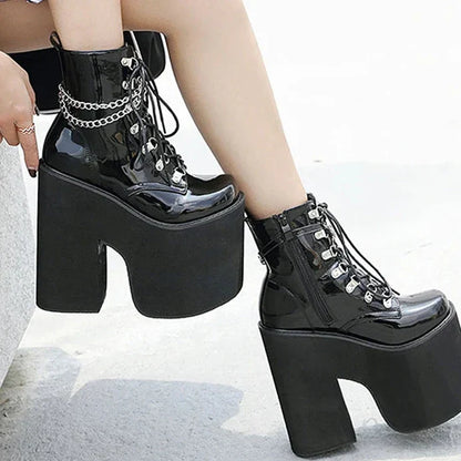 Aichashi Nightclub Stage Ankle Booties Women Extreme Thick Platform Heel Gothic Punk Shoes Girls Sexy Chain Party Boots Chunky