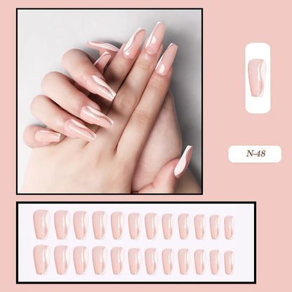 24pcs False Nails Nude Gradient Nail Patch Rhinestone Inlaid Press On Nails Removable Long Paragraph Fashion Manicure nail tips