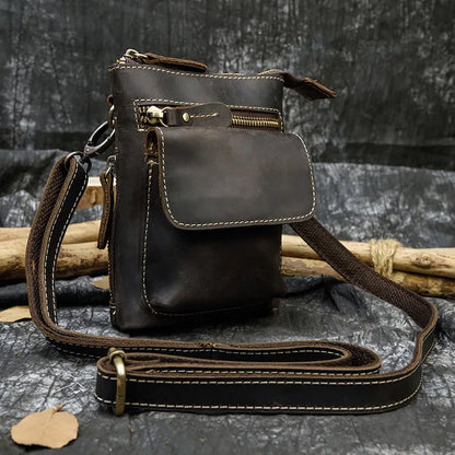 Aichashi Crazy Horse Leather Waist Belt Bag Multifunction Casual Daily wait pack Small Messenger Shoulder Bag mini Designer Phone Pouch