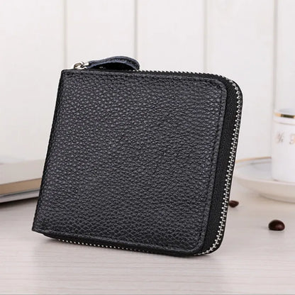 Aichashi 100% Genuine Leather Men Wallet Zip Around Card Holder Snap Short Purse Coin Pocket Black Real leather Hold Male Wallets