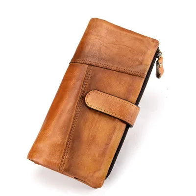 Aichashi Genuine Leather Long Wallet Man Women Credit Card Holder Clutch Purse Hasp Moible Phone RFID Blocking Wallet