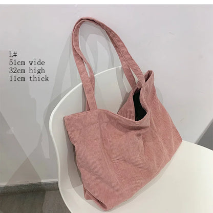 Aichashi BACK TO SCHOOL Corduroy Bag Handbags for Women Shoulder Bags Female Soft Environmental Storage Reusable Girls Small and Large Shopper Totes Bag