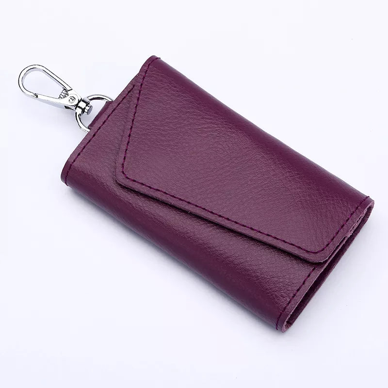 Aichashi Genuine Leather Keychain Men Women Key Holder Organizer Pouch Cow Split Car Key Wallet Housekeeper Key Case Mini Card Bag