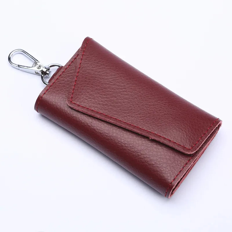 Aichashi Genuine Leather Keychain Men Women Key Holder Organizer Pouch Cow Split Car Key Wallet Housekeeper Key Case Mini Card Bag