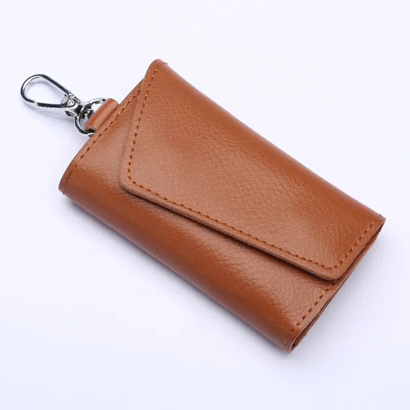 Aichashi Genuine Leather Keychain Men Women Key Holder Organizer Pouch Cow Split Car Key Wallet Housekeeper Key Case Mini Card Bag