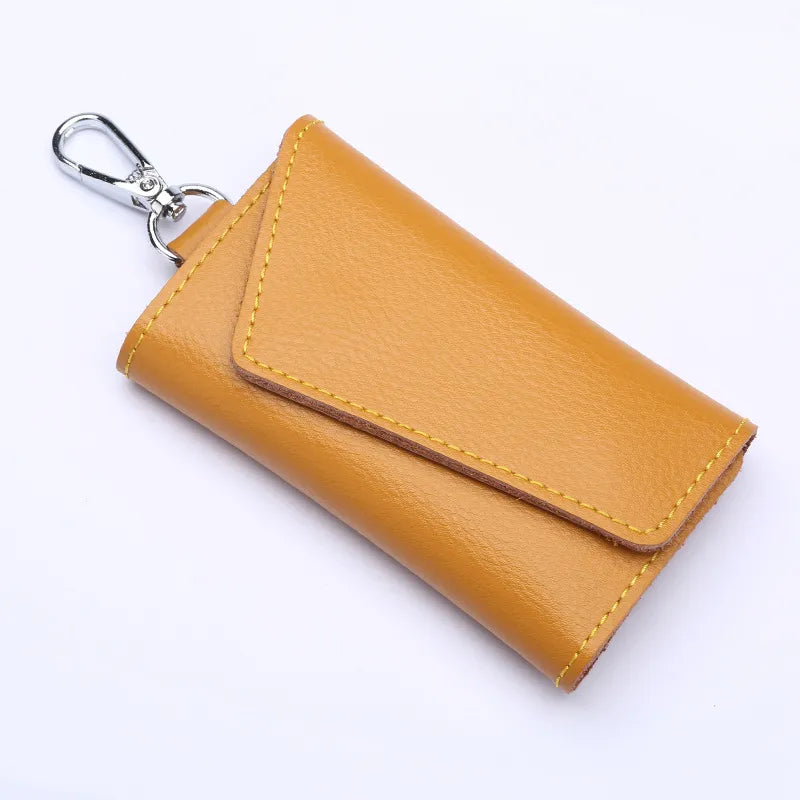 Aichashi Genuine Leather Keychain Men Women Key Holder Organizer Pouch Cow Split Car Key Wallet Housekeeper Key Case Mini Card Bag