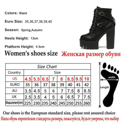 Aichashi Fashion Black Boots Women Heel Spring Autumn Lace-up Soft Leather Platform Shoes Woman Party Ankle Boots High Heels Punk