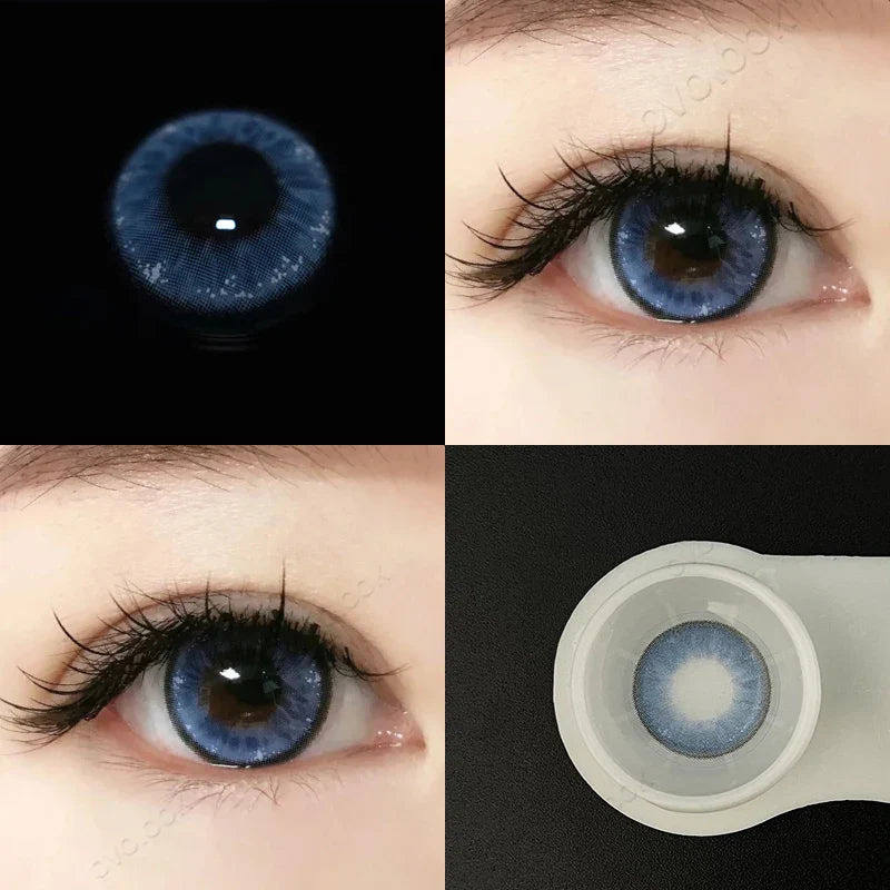 aichashi -1 Pair Natural Blue Lenses Colored Contact Lenses for Myopia Eyes Beauty Cosmetic Eye Color Lens Yearly Use 14.2MM