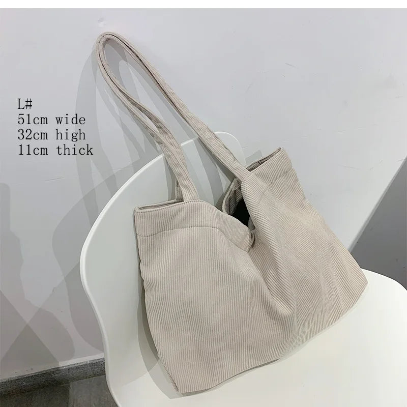 Aichashi BACK TO SCHOOL Corduroy Bag Handbags for Women Shoulder Bags Female Soft Environmental Storage Reusable Girls Small and Large Shopper Totes Bag