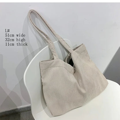 Aichashi BACK TO SCHOOL Corduroy Bag Handbags for Women Shoulder Bags Female Soft Environmental Storage Reusable Girls Small and Large Shopper Totes Bag