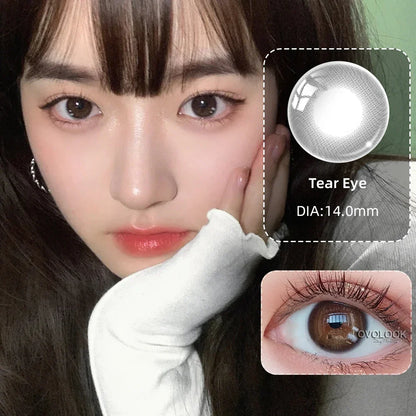 aichashi -2pcs/pair Natural Pupil Lenses Contact Lenses for Eyes Comic Black Eyes Tear Eye 2 Tone Series Eye Contacts (dia:14mm)