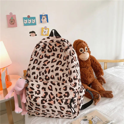 Aichashi Large Capacity Waterproof Fashion Nylon Women Backpack Female Leopard Print Travel Computer Bag College Girls School Bag