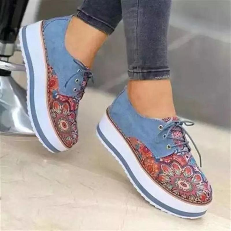 Aichashi Floral Printed Platform Shoes Women Sneakers Autumn Thick Bottom Casual Ladies Shoes Zapatillas Mujer Plus Size 43