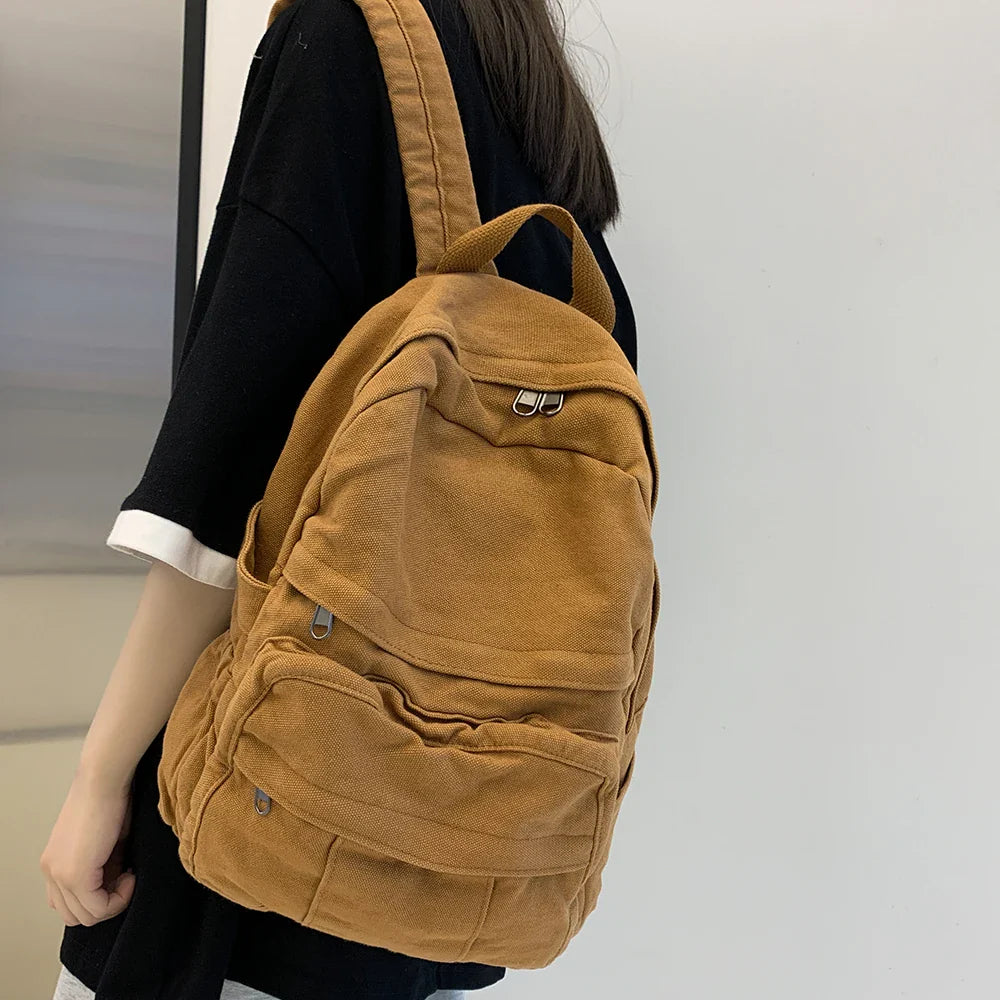 aichashi School Bag Student Shoulders Large Capacity Khaki Backpack Fashion Canvas Backpacks Female College Teen Computer Bag mochila