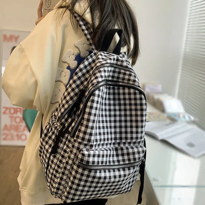 aichashi School Backpacks Plaid Pattern Women's Backpack Fashion College Students School Bags for Girls Teenager Casual Female Schoolbag