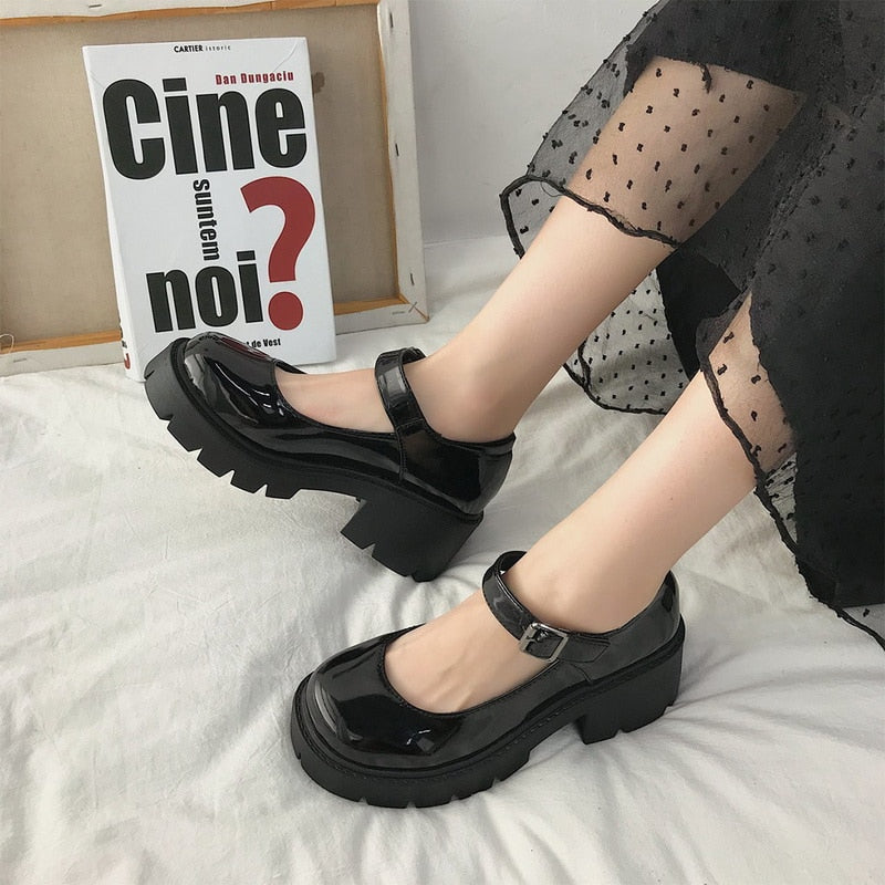 Aichashi New Student Shoes College Girl Student LOLITA Shoes JK Uniform Shoes PU Leather Heart-shaped Ankle-strap Mary Jane Shoes