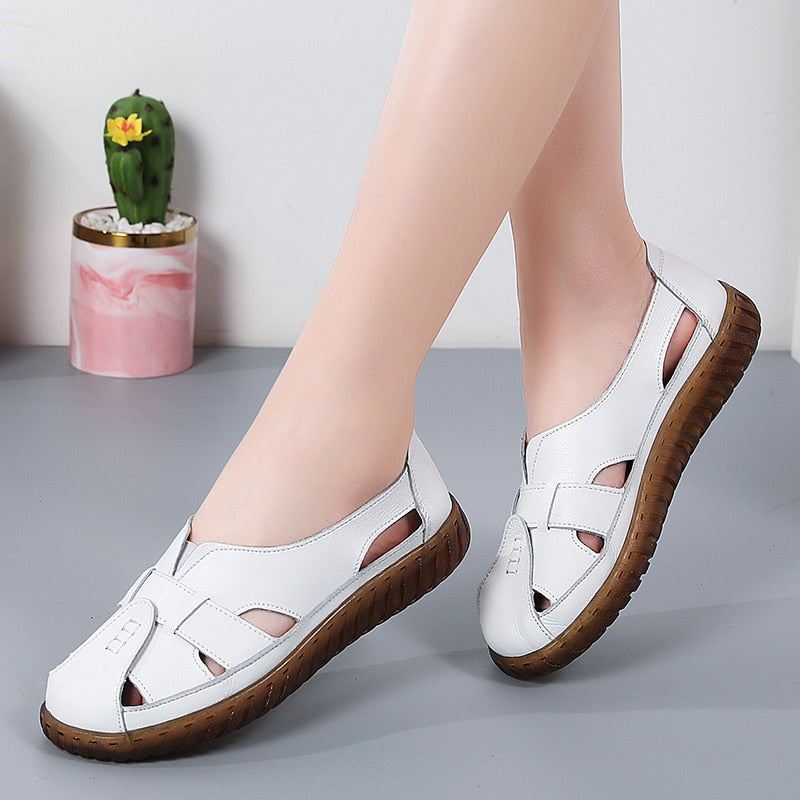 Aichashi New Women Sandals Summer Ladies Shoes Comfortable Ankle Hollow Round Toe Sandals Woman Soft Beach Sole Female Shoes Plus Size