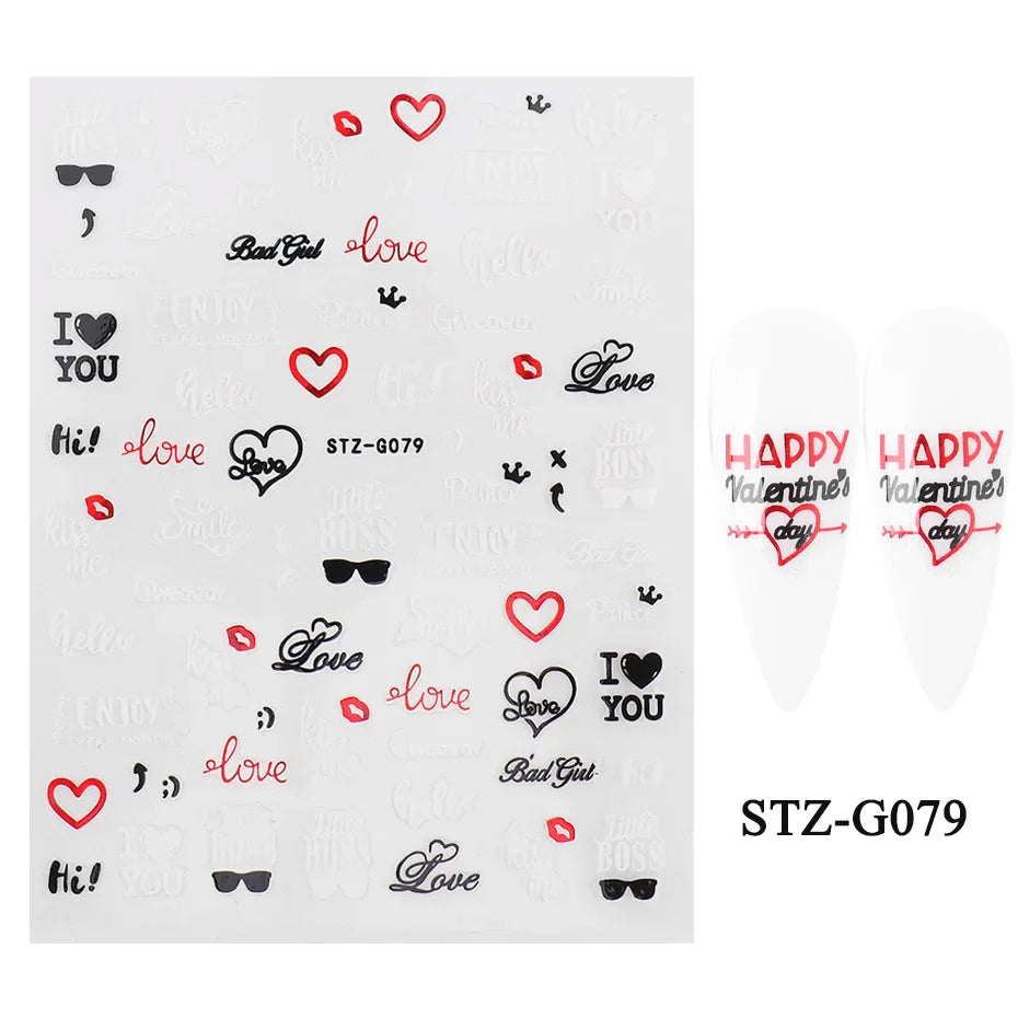 Aichashi Love Heart Nail Stickers Simple Heart Design Self-Adhesive Slider Letters Nail Art Decorations Stars Decals Manicure Accessories