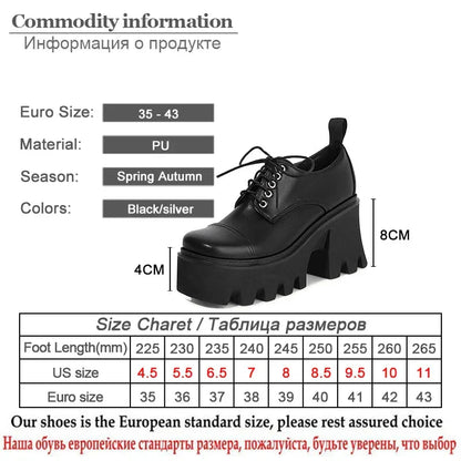 Aichashi New Fashion Silver Platform Shoes Harajuku Japanese School Shoes Women Chunky Heel Light Comfortable Gothicgirl Lace Up