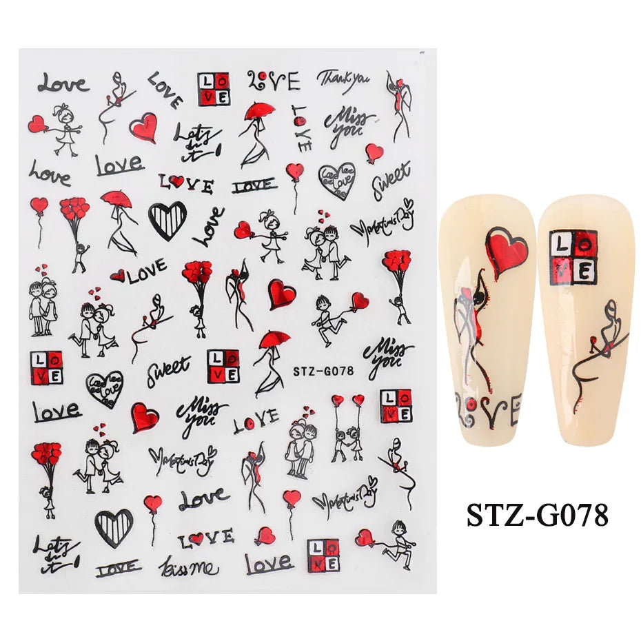 Aichashi Love Heart Nail Stickers Simple Heart Design Self-Adhesive Slider Letters Nail Art Decorations Stars Decals Manicure Accessories