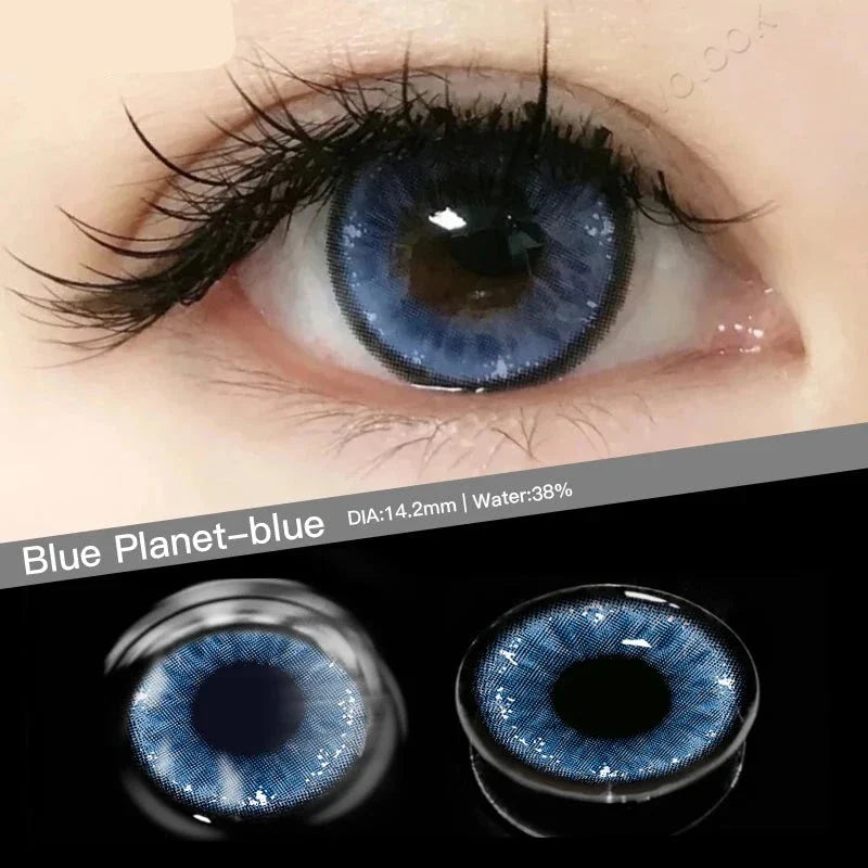 aichashi -1 Pair Natural Blue Lenses Colored Contact Lenses for Myopia Eyes Beauty Cosmetic Eye Color Lens Yearly Use 14.2MM