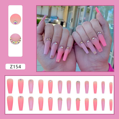 24pcs False Nails Nude Gradient Nail Patch Rhinestone Inlaid Press On Nails Removable Long Paragraph Fashion Manicure nail tips