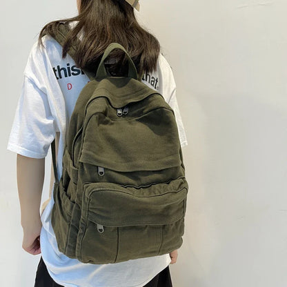 aichashi School Bag Student Shoulders Large Capacity Khaki Backpack Fashion Canvas Backpacks Female College Teen Computer Bag mochila