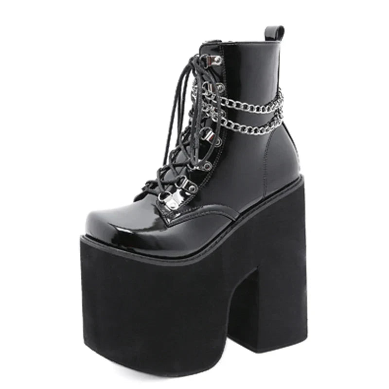 Aichashi Nightclub Stage Ankle Booties Women Extreme Thick Platform Heel Gothic Punk Shoes Girls Sexy Chain Party Boots Chunky