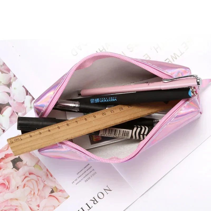 Aichashi BACK TO SCHOOL 1 Pcs Kawaii Pencil Case Laser girl's heart is simple School Pencil Box Pencilcase Pencil Bag School Supplies Stationery