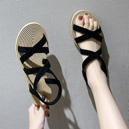 Aichashi New Summer Rome Sandals Shoes Woman Cross Belt Sandals Flat Beach Sandalias Ladies Sandalia Feminina Open Toe Shoes