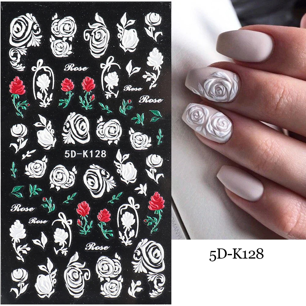 Aichashi 5D Embossed Nail Stickers Flowers Bird Geometric Lines Gold Frame Floral Nail Decals Cherry Blossom Y2K Manicure Decor