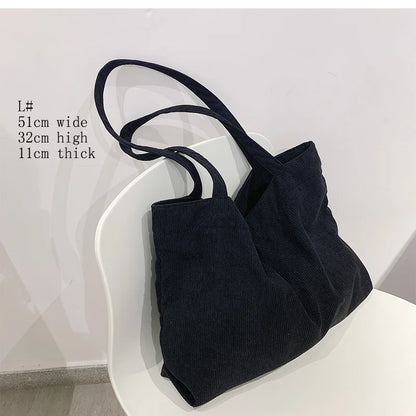 aichashi Corduroy Totes Bags for Women Shopper Girls Handbags Zipper Eco Environmental Thickened Large Capacity Winter Shoulder Bags