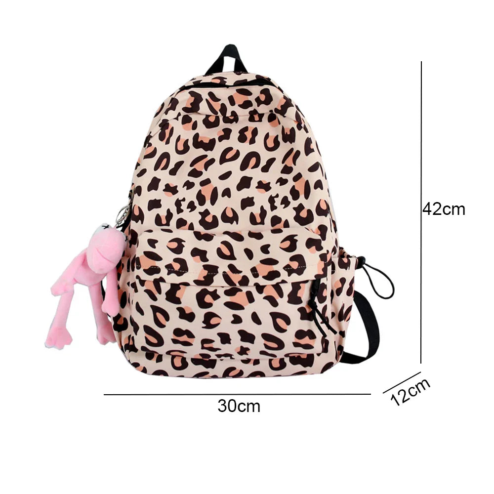 Aichashi Large Capacity Waterproof Fashion Nylon Women Backpack Female Leopard Print Travel Computer Bag College Girls School Bag