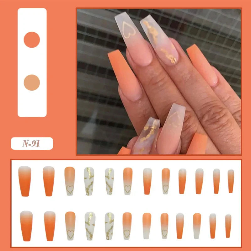 24pcs False Nails Nude Gradient Nail Patch Rhinestone Inlaid Press On Nails Removable Long Paragraph Fashion Manicure nail tips