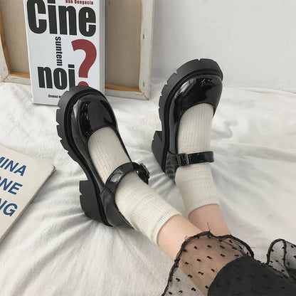 Aichashi New Student Shoes College Girl Student LOLITA Shoes JK Uniform Shoes PU Leather Heart-shaped Ankle-strap Mary Jane Shoes