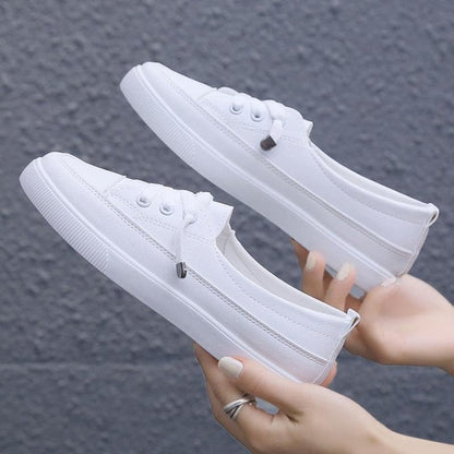 Aichashi Low Platform Sneakers Women Shoes Female Pu Leather Walking Sneakers Loafers White Flat Slip On Vulcanize Casual Shoes