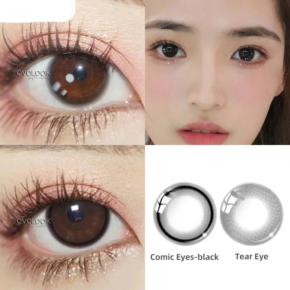 aichashi -2pcs/pair Natural Pupil Lenses Contact Lenses for Eyes Comic Black Eyes Tear Eye 2 Tone Series Eye Contacts (dia:14mm)