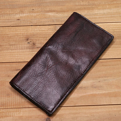 Aichashi Genuine Leather Wallet For Men Women Vintage Retro Wrinkled Long Bifold Female Clutch Purse With Card Holder Zipper Coin Pocket