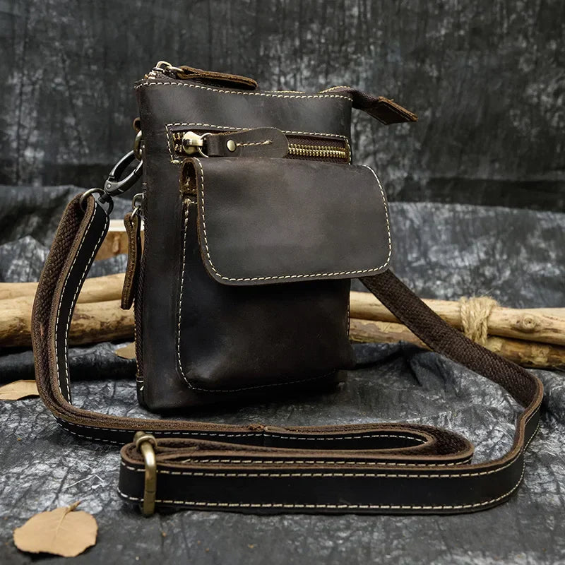 Aichashi Crazy Horse Leather Waist Belt Bag Multifunction Casual Daily wait pack Small Messenger Shoulder Bag mini Designer Phone Pouch