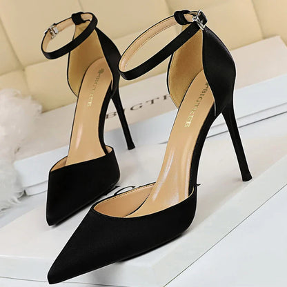 aichashi  -  Shoes Hollow Out Woman Pumps High Heels Sexy Party Shoes Silk Ladies Shoes Pointed Toe Heeled Shoes Female Pumps