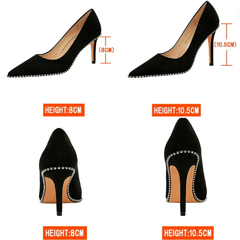 aichashi  -  Shoes Black Heels Metal Beads Woman Pumps Suede High Heels Stiletto Wedding Shoes Women Heels Female Plus Size 41 42 43