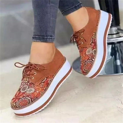 Aichashi Floral Printed Platform Shoes Women Sneakers Autumn Thick Bottom Casual Ladies Shoes Zapatillas Mujer Plus Size 43