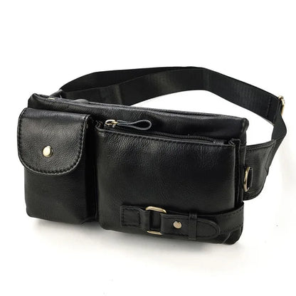 Aichashi Casual Genuine Leather Man Waist Pack Fanny Pack Belt Bag Phone Pouch Sporty Small Crossbody Bag Travel Chest Pack for Biker