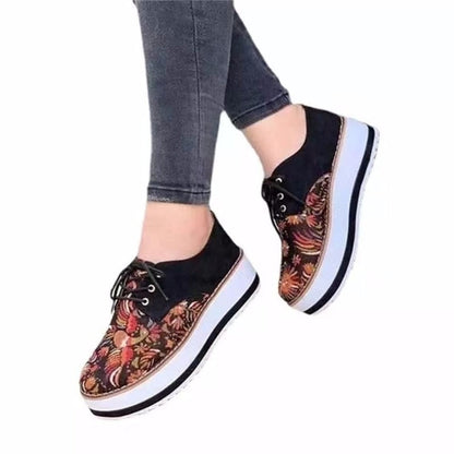 Aichashi Floral Printed Platform Shoes Women Sneakers Autumn Thick Bottom Casual Ladies Shoes Zapatillas Mujer Plus Size 43