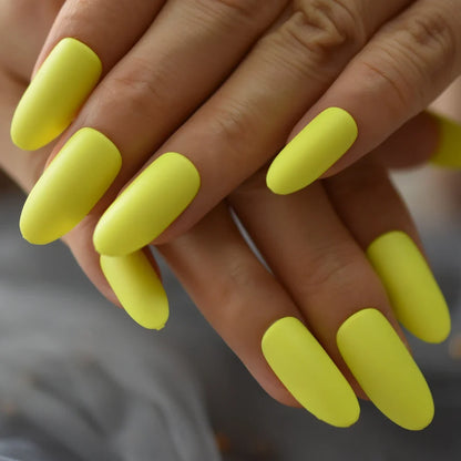 Aichashi Neon Yellow Medium False Nail Oval Attractive Matte Press On Nail Artificial Practice DIY Nail Decoration