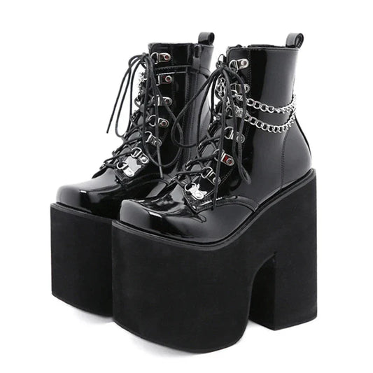 Aichashi Nightclub Stage Ankle Booties Women Extreme Thick Platform Heel Gothic Punk Shoes Girls Sexy Chain Party Boots Chunky