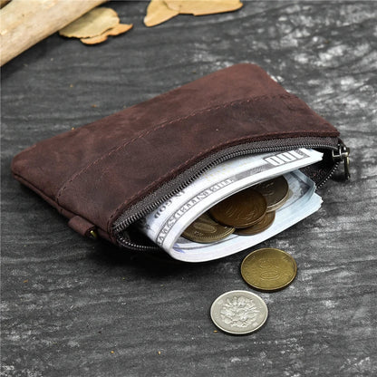 Aichashi Genuine Leather Zipper Coin Card Purse Real Leather Rfid Card Holder Clutch Wallets Slots For Men Women Mini Slim Purse